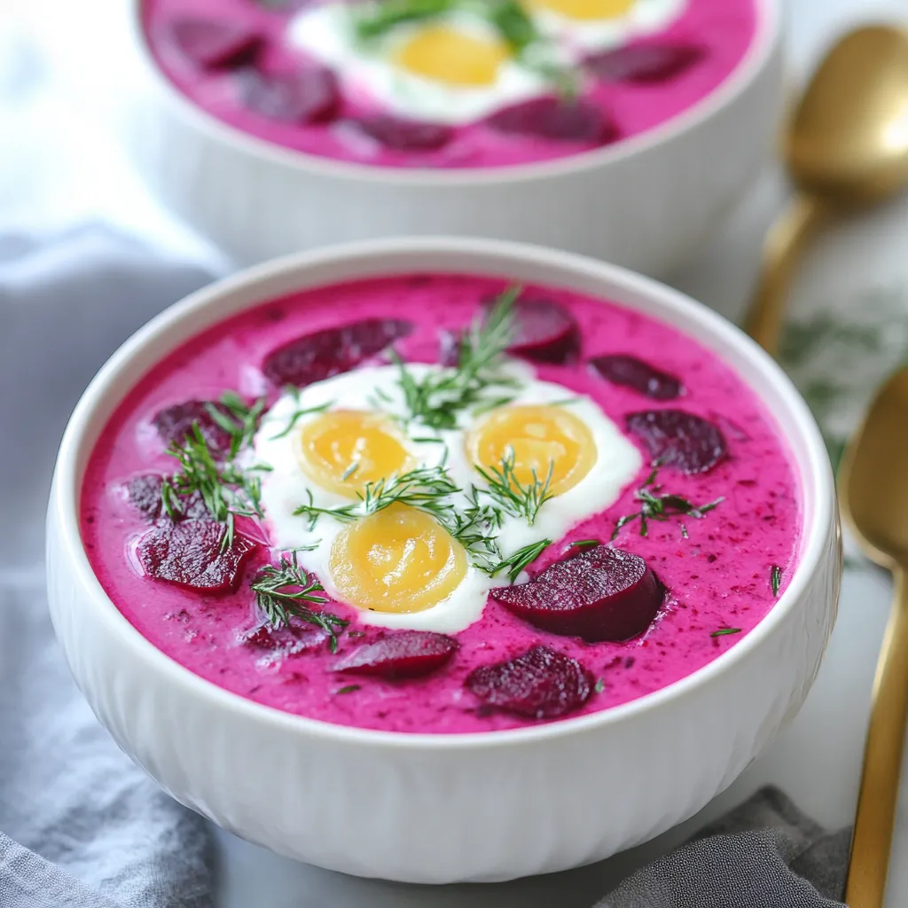 Cold Summer Beet Soup Served in Bowl