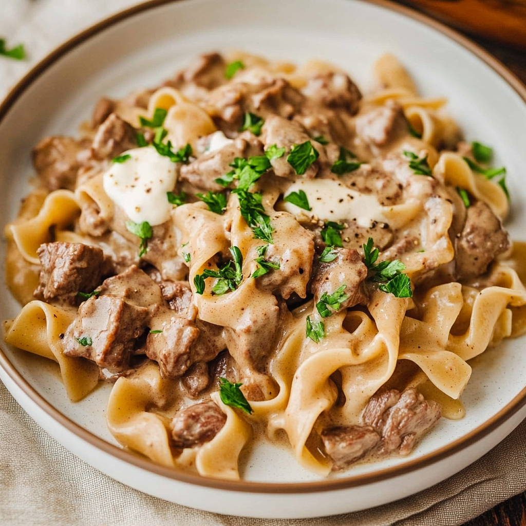 Creamy French Onion Beef and Noodles Recipe