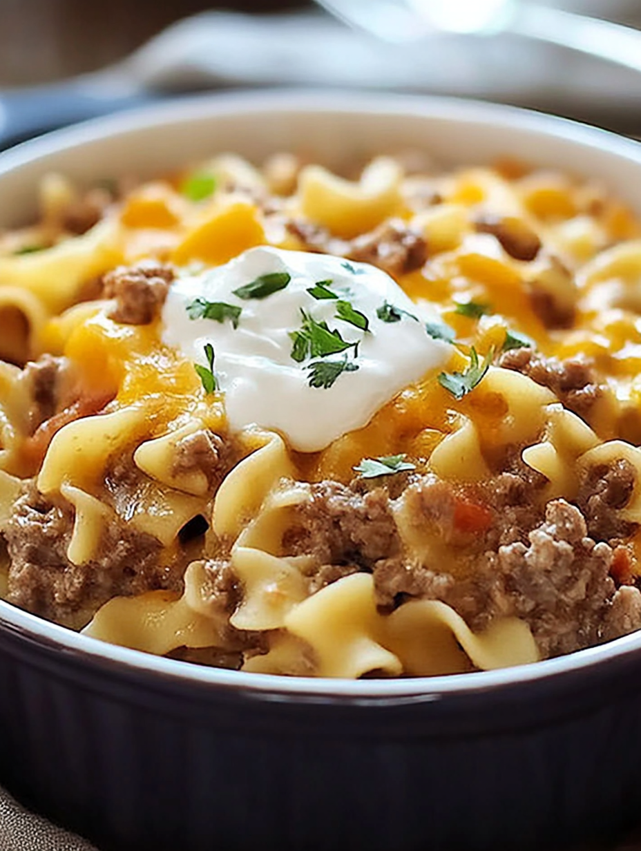 The Best Sour Cream Beef Noodle Casserole