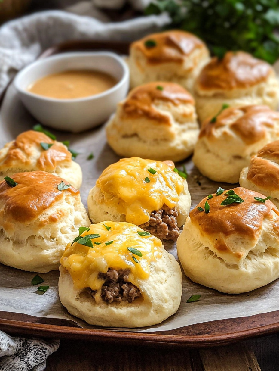 Cheesy Beef Stuffed Biscuit Bombs