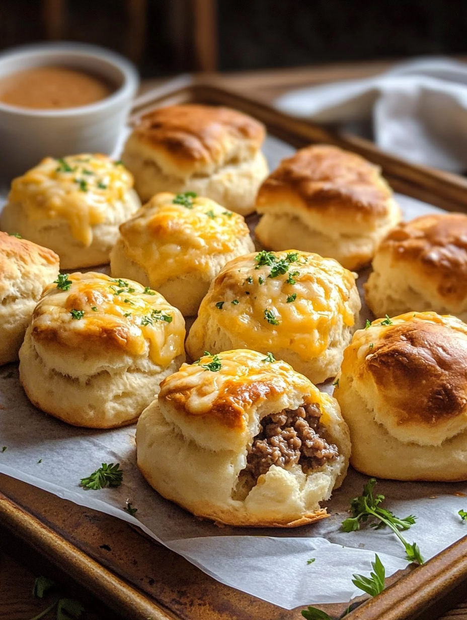 The Best Cheesy Beef Stuffed Biscuit Bombs