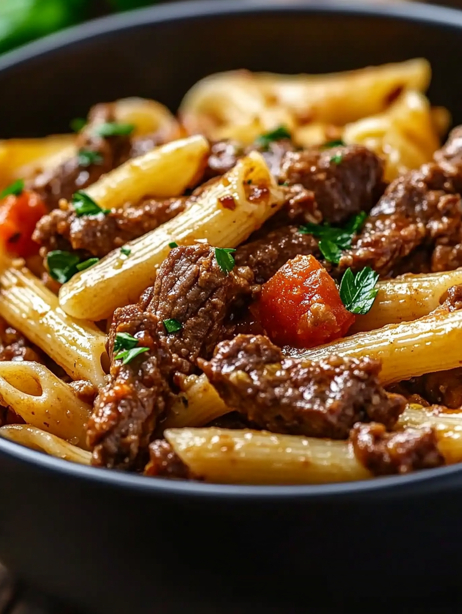 The Best GARLIC BEEF PASTA