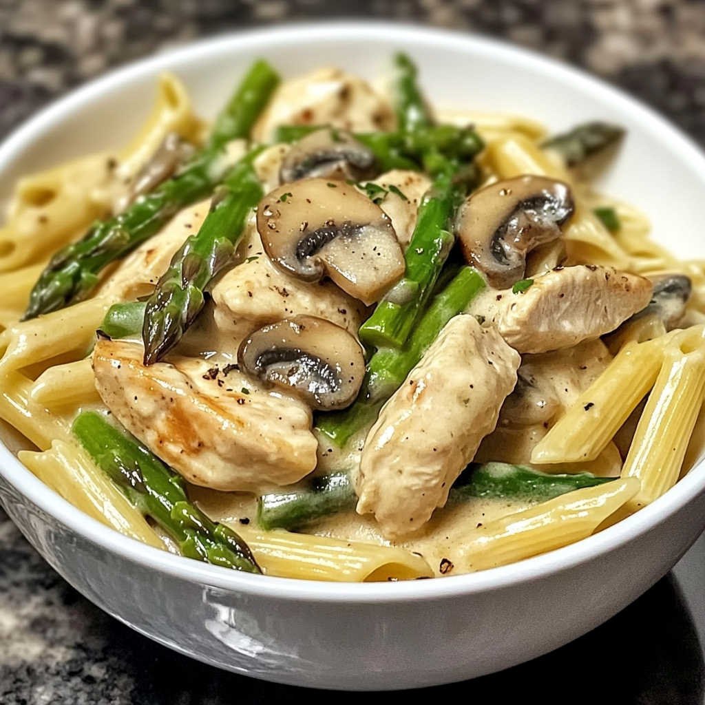 Creamy Mushroom and Asparagus Chicken Penne Recipe