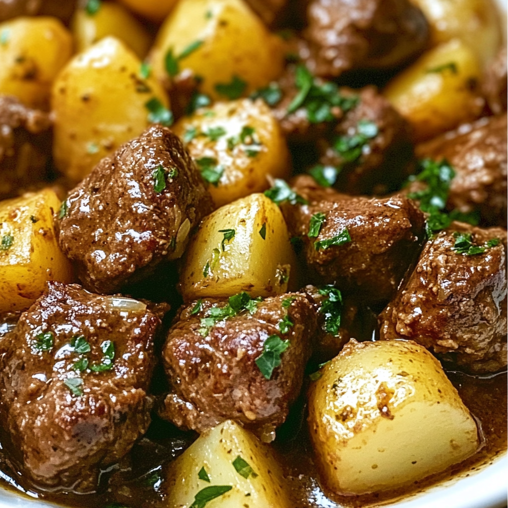 Slow Cooker Garlic Butter Beef Bites and Potatoes Recipe