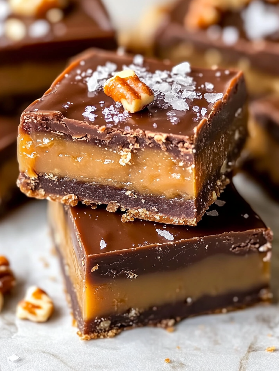 The Best Salted Caramel Turtle Fudge Bars