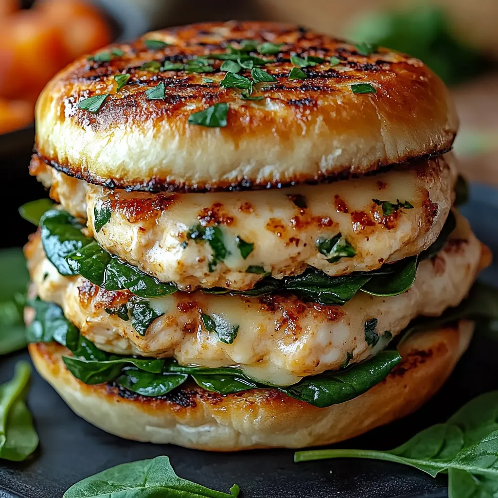 Juicy Spinach Chicken Burgers with Cheddar