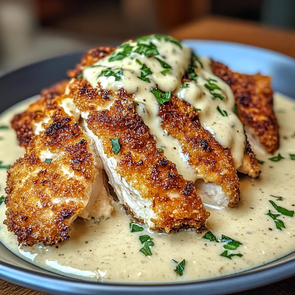 Parmesan Crusted Chicken with Creamy Garlic Sauce