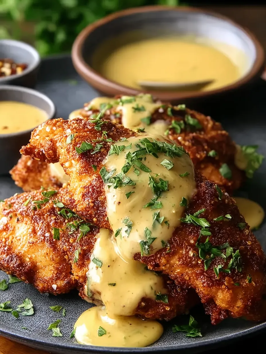 Simple Pretzel Chicken with Cheesy Mustard Sauce