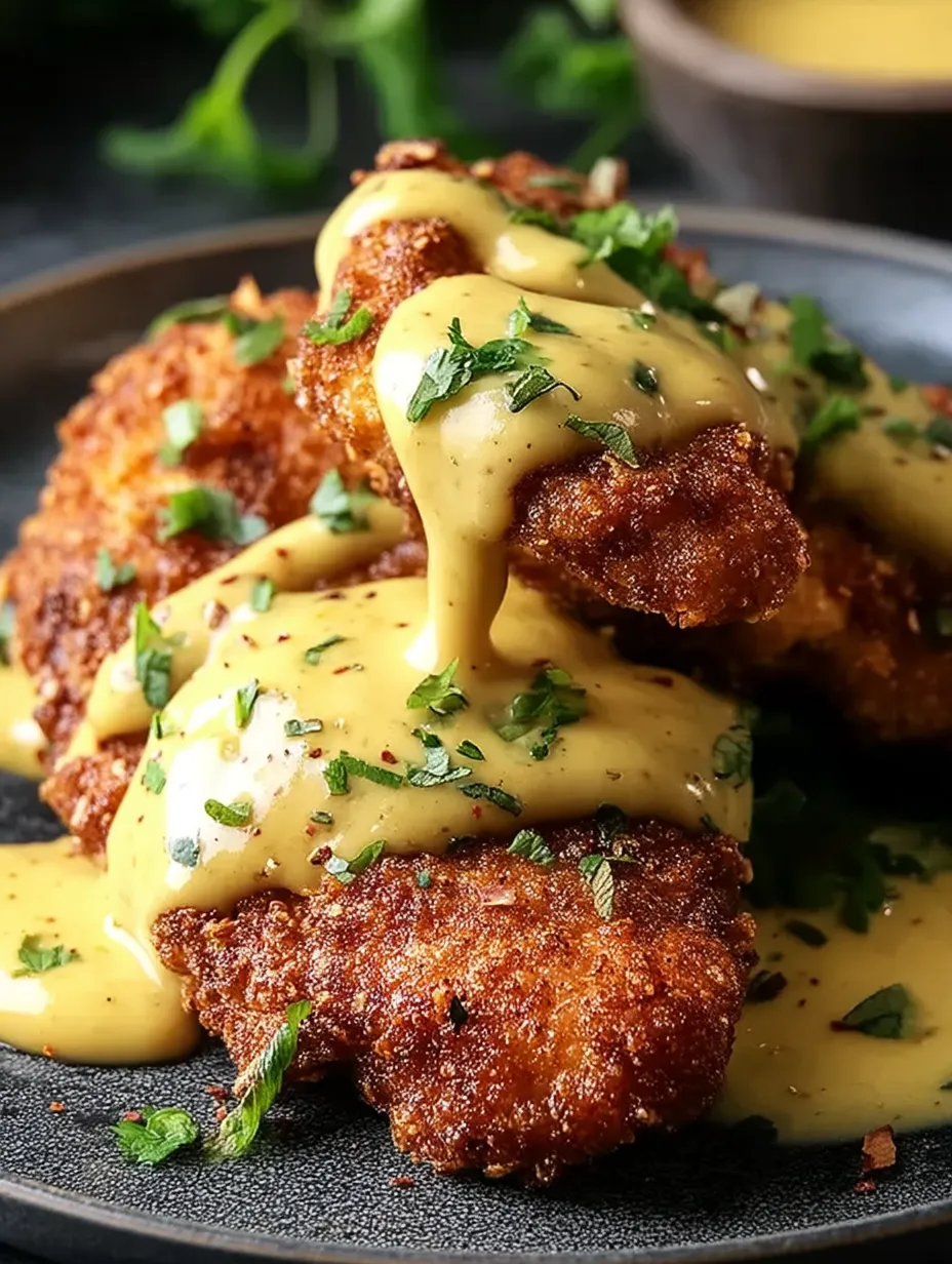 Crunchy Pretzel Chicken with Cheesy Mustard Sauce