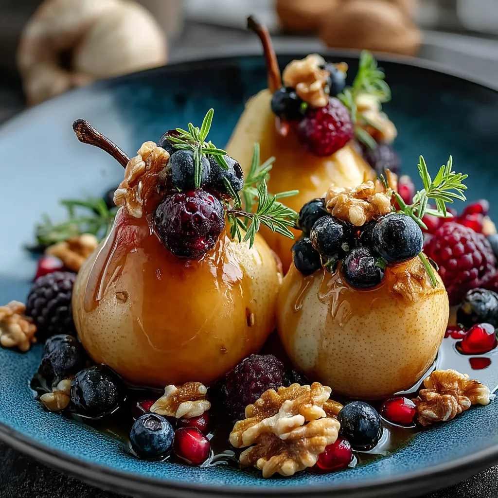 Warm pears with juicy berries and creamy cheese