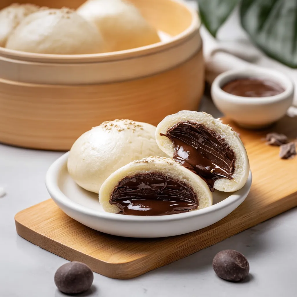 A bowl filled with chocolatey bao buns.