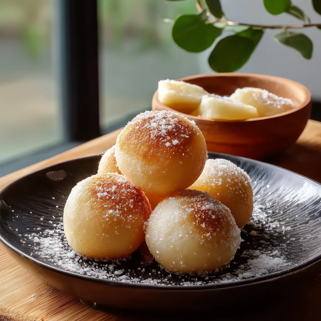 A dish of golden Mochi Potato snacks.