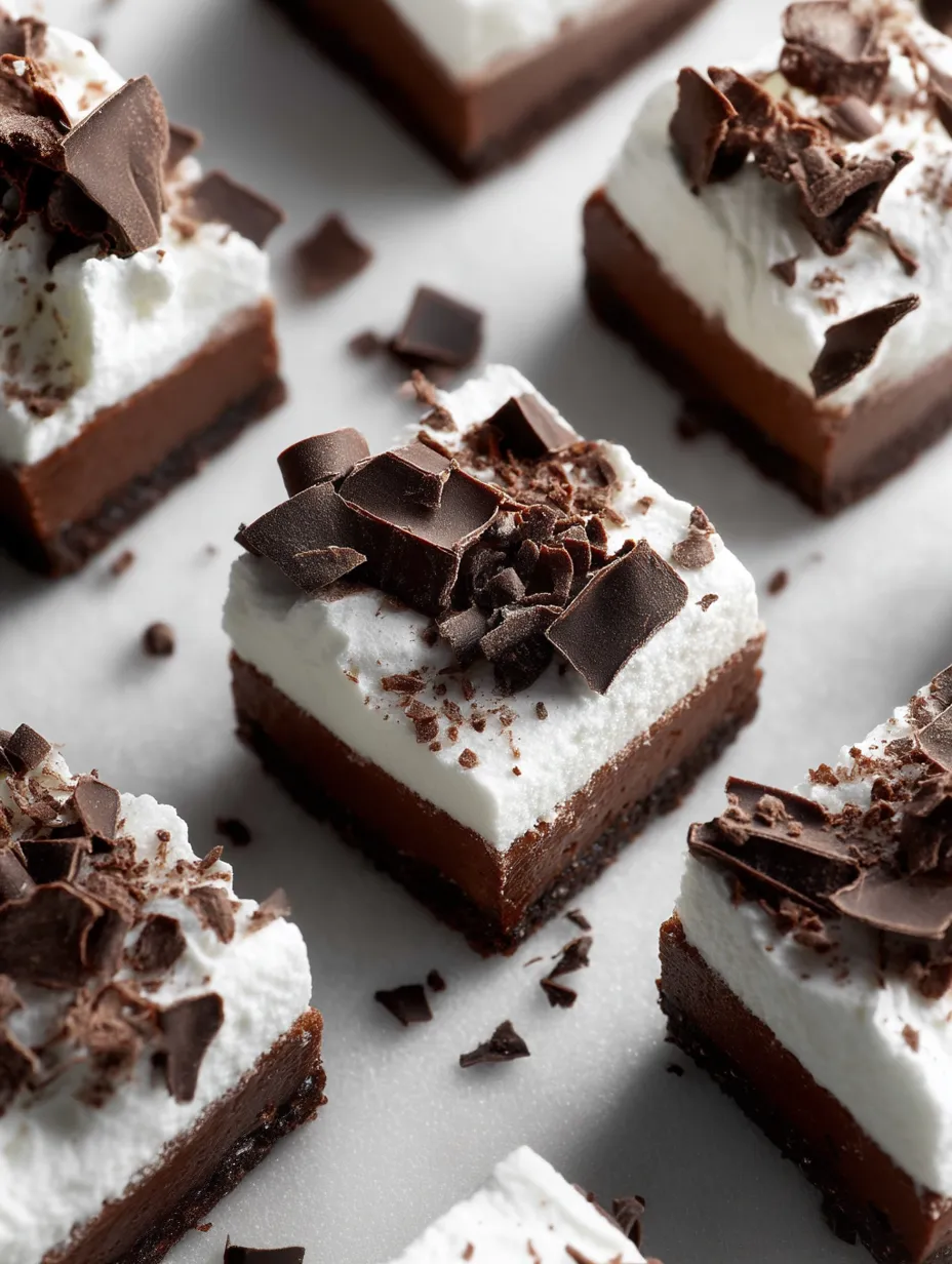 A close up of a Chocolate Cream Pie Bars Recipe.