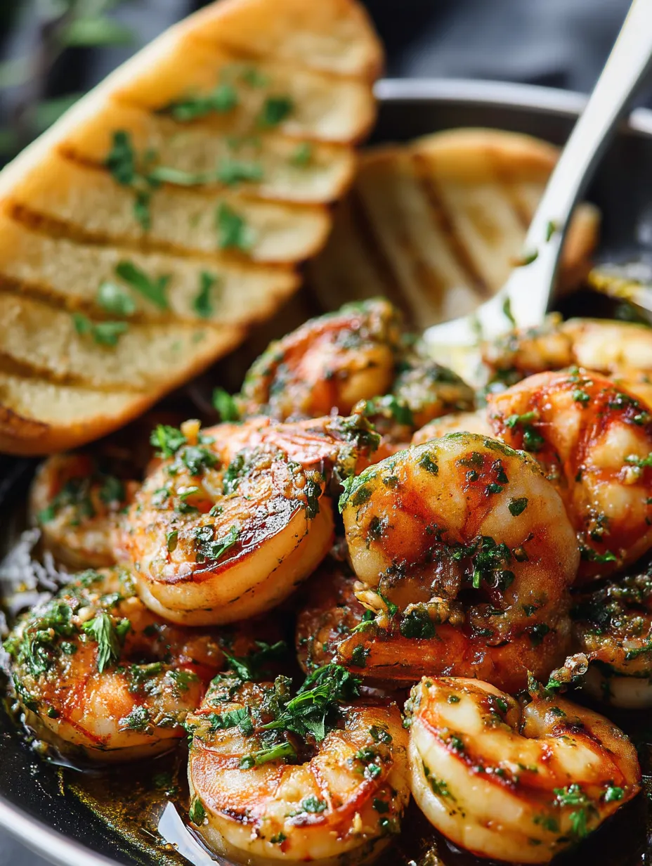 A plate of shrimp and bread.
