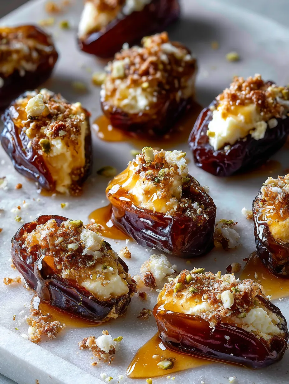 A plate of Mascarpone Stuffed Dates with Maple Drizzle.