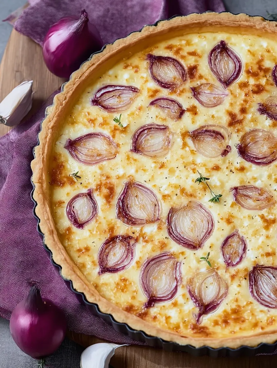 A pie with onions and cheese.