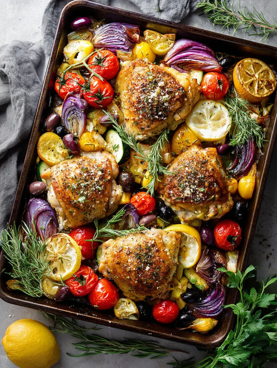 A pan of chicken with vegetables.