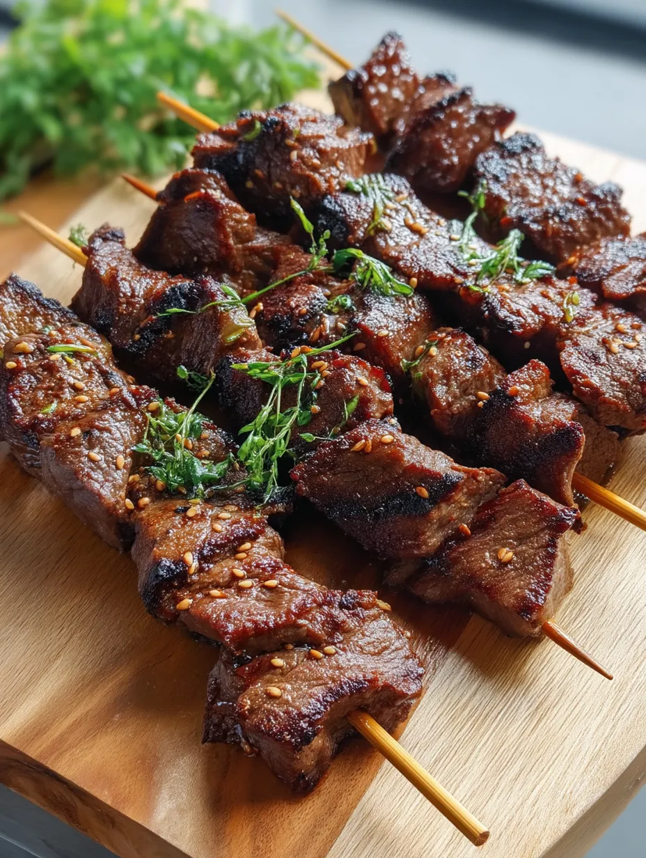 Teriyaki sesame beef skewers recipe.