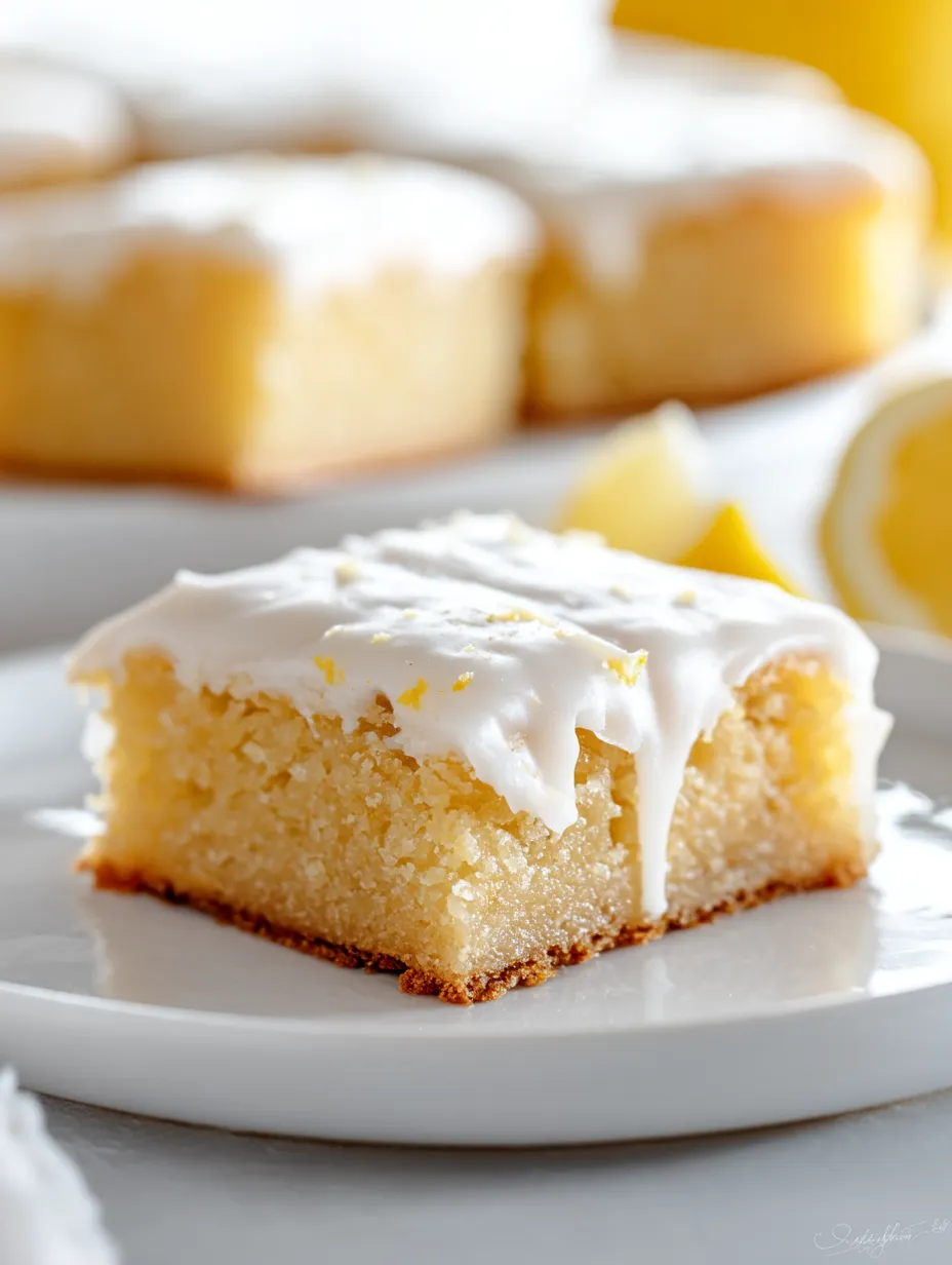 A tasty lemon square with white glaze.