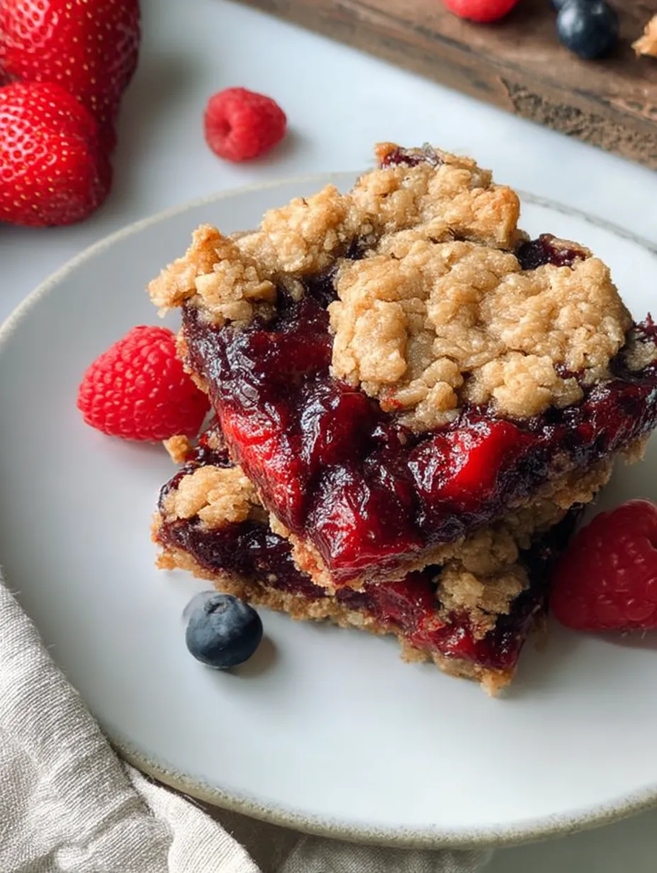 A plate of berry oatmeal bars breakfast.