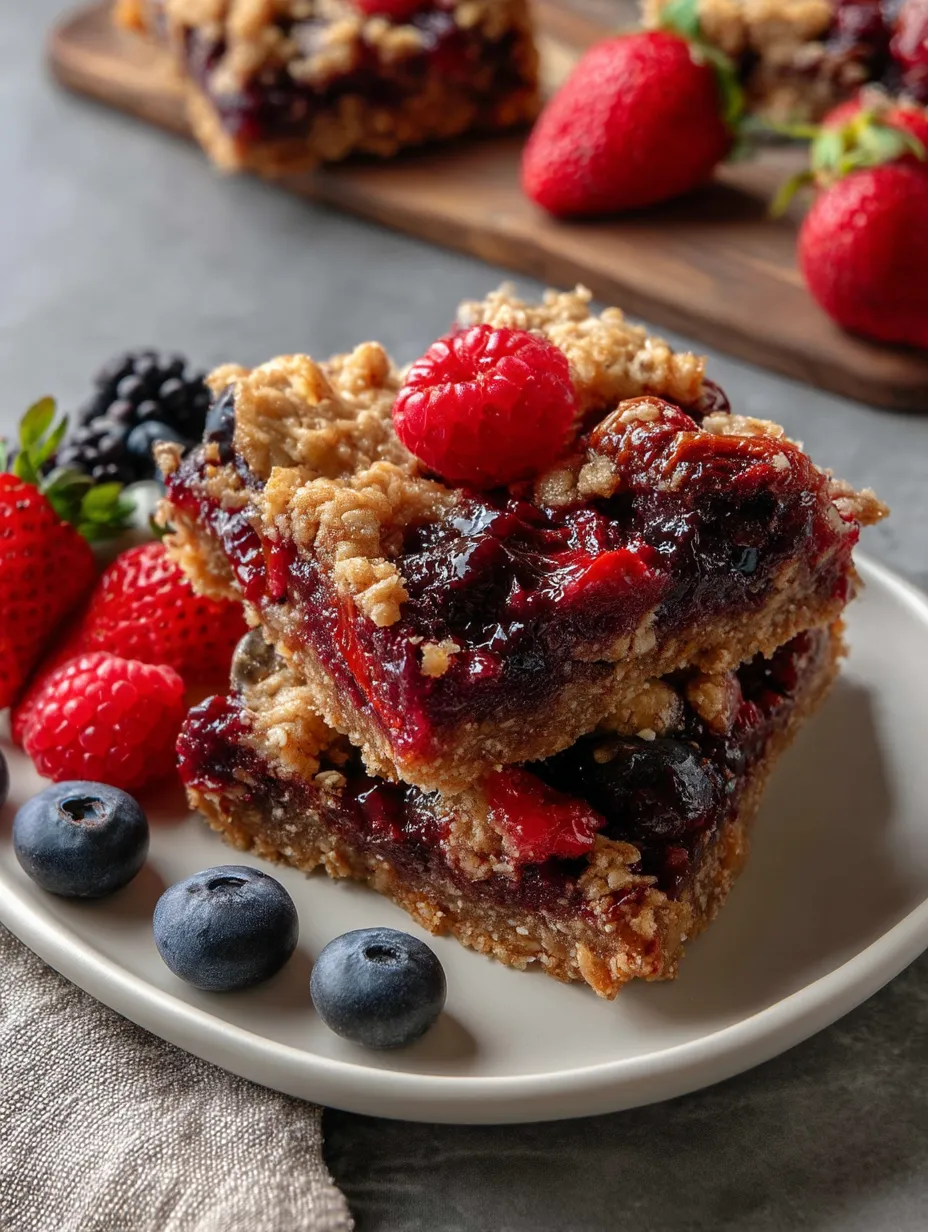 A plate of healthy berry oatmeal bars breakfast.