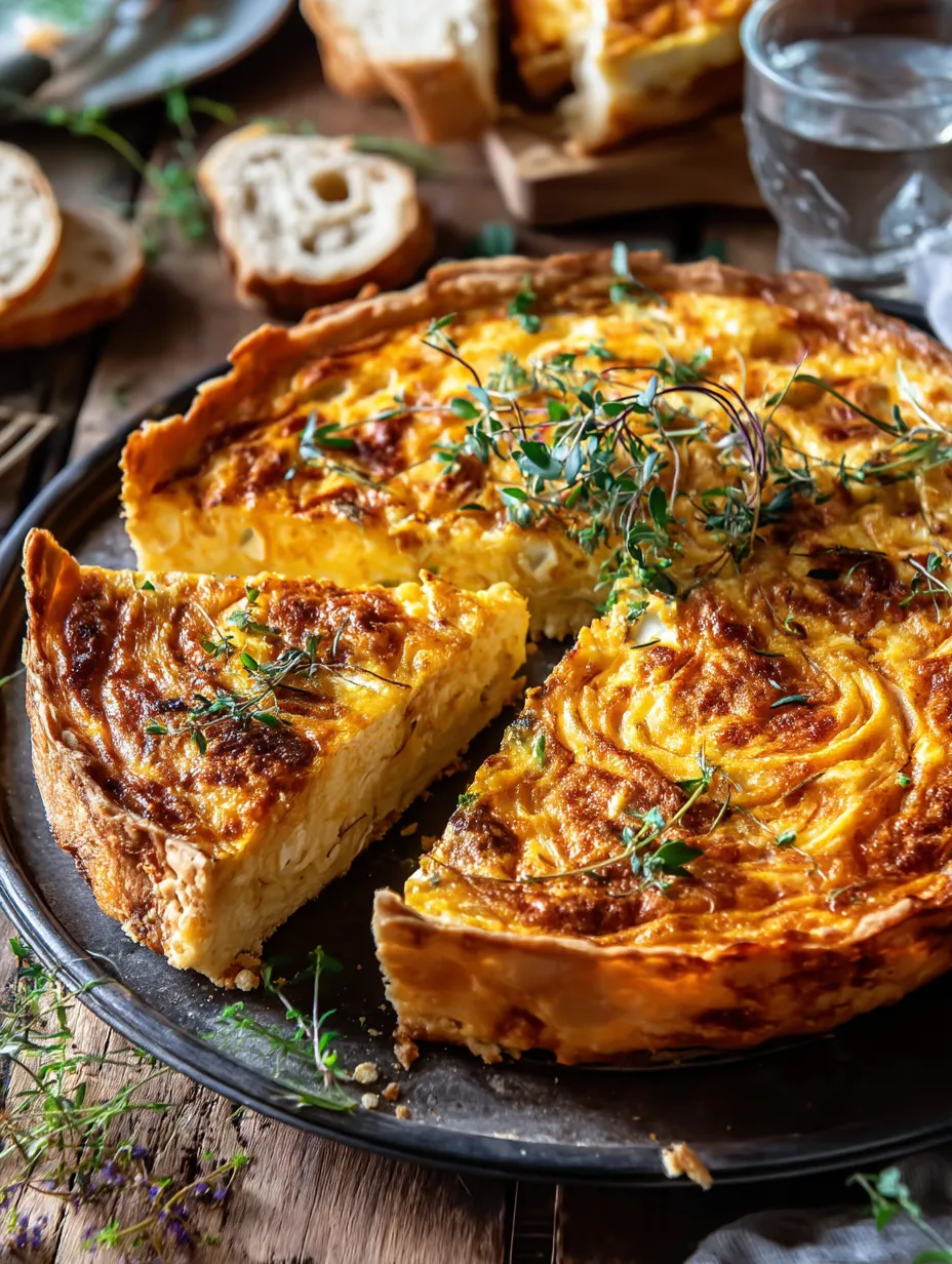 A slice of quiche on a plate.