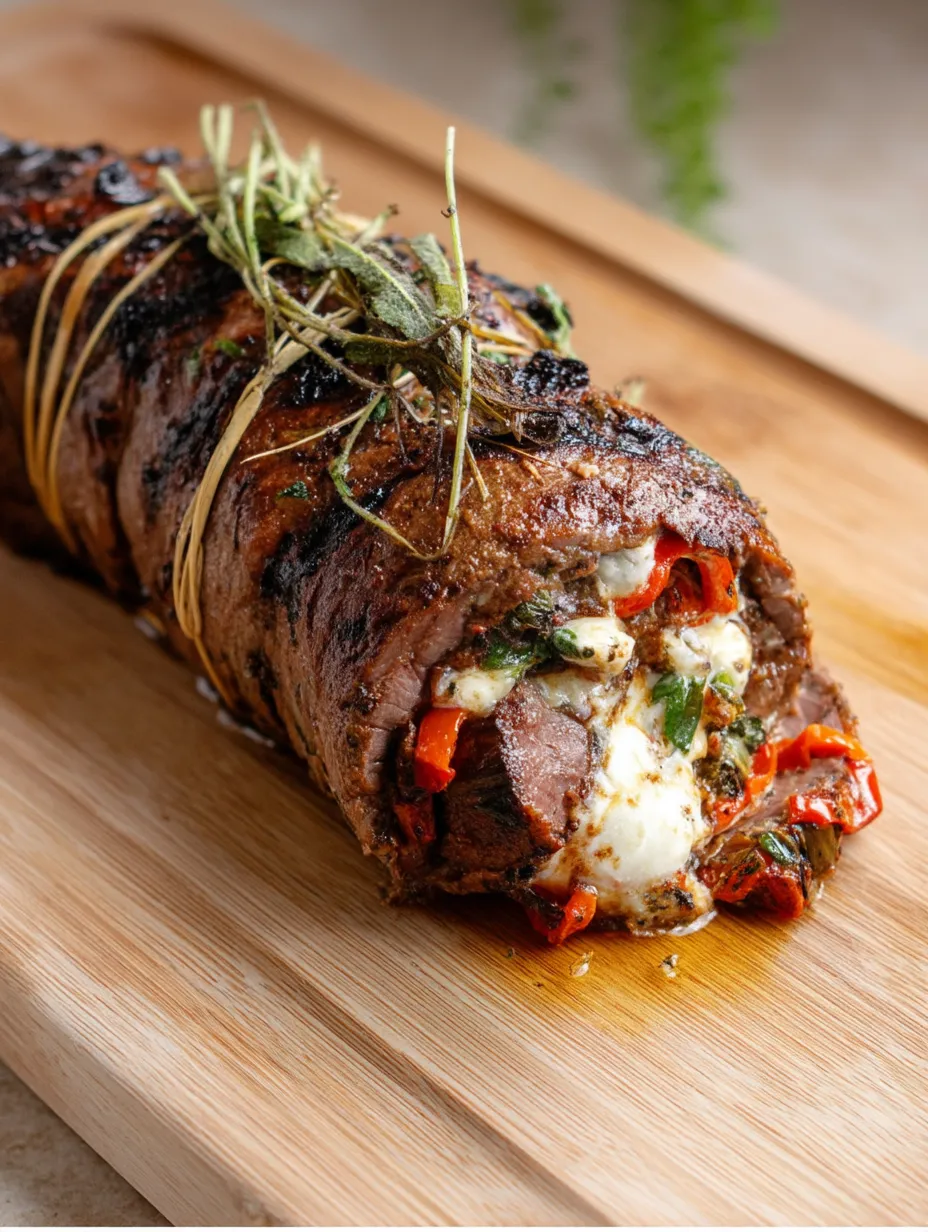 A roast beef sandwich with cheese and peppers.