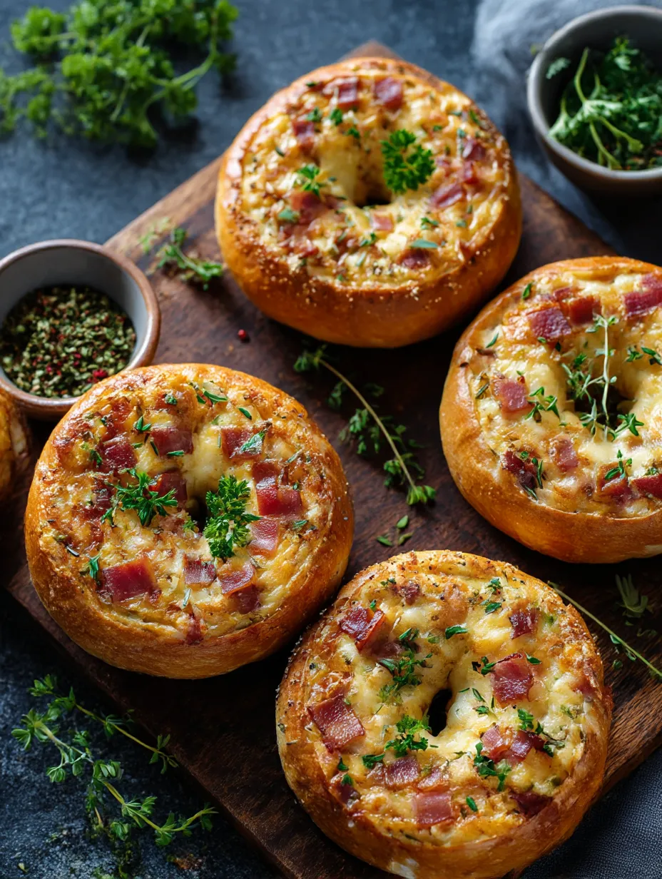 A plate of Quiche Stuffed Bagels Recipe.
