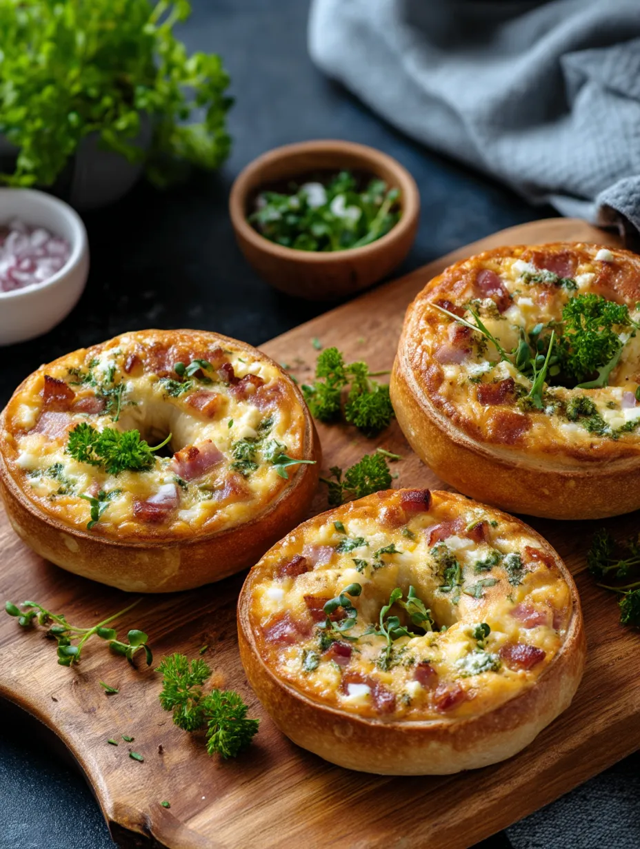 Quiche Stuffed Bagels Recipe.