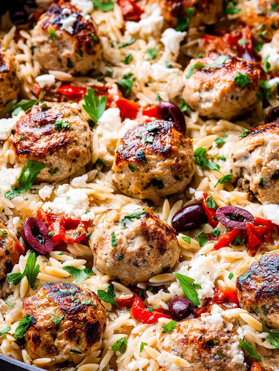 Easy Greek Meatballs and Orzo Skillet.