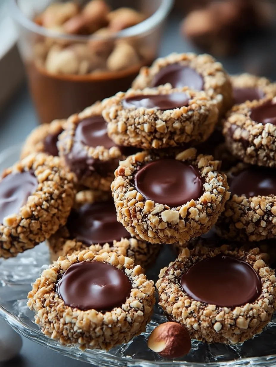 Chocolate Hazelnut Thumbprint Cookies Recipe.