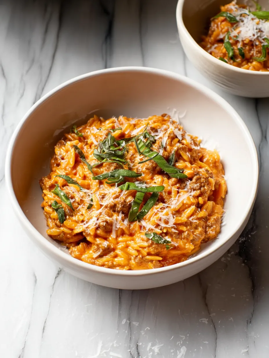 A bowl of Ground Beef Orzo.
