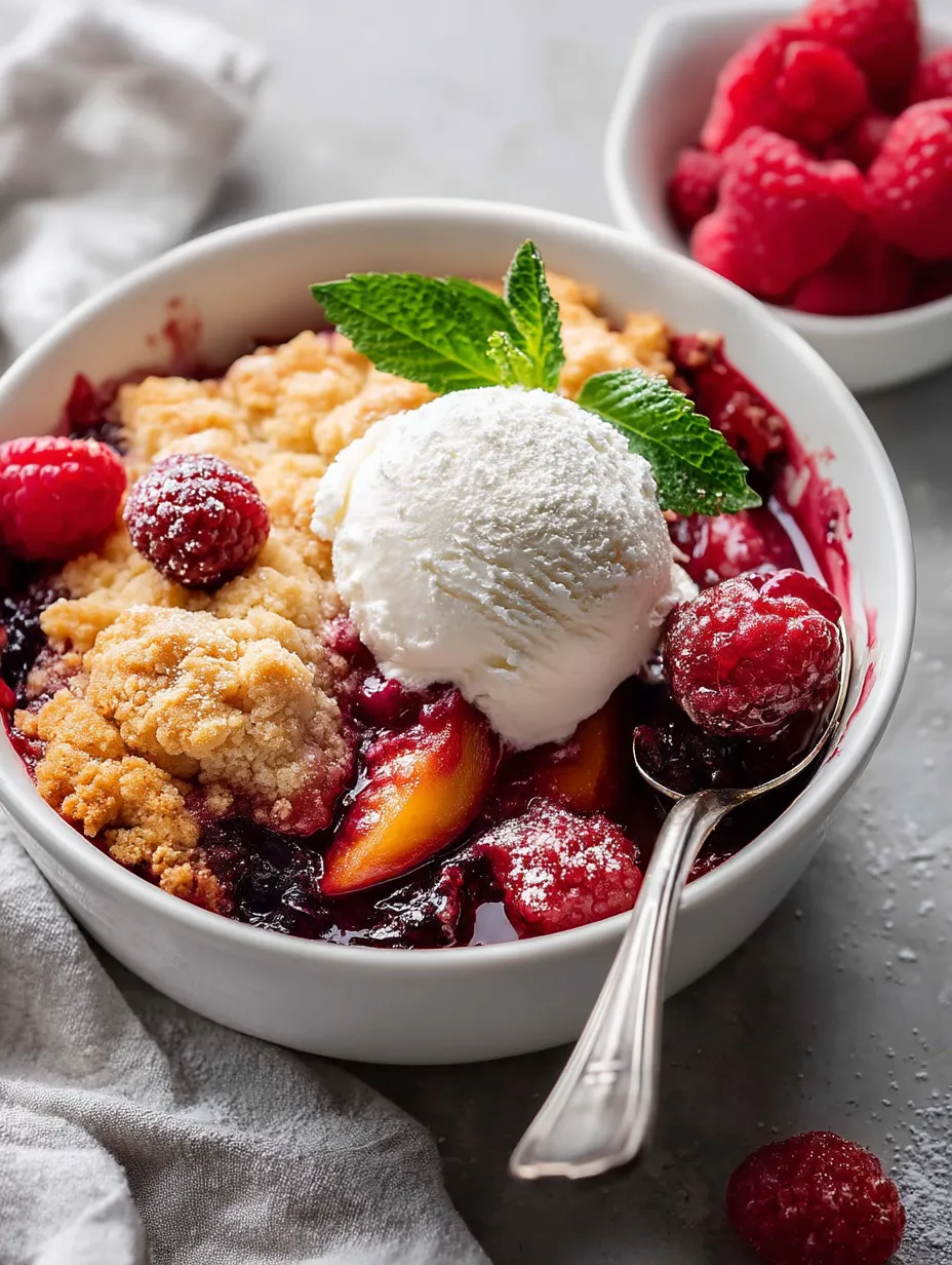 Easy Peach and Raspberry Cobbler.