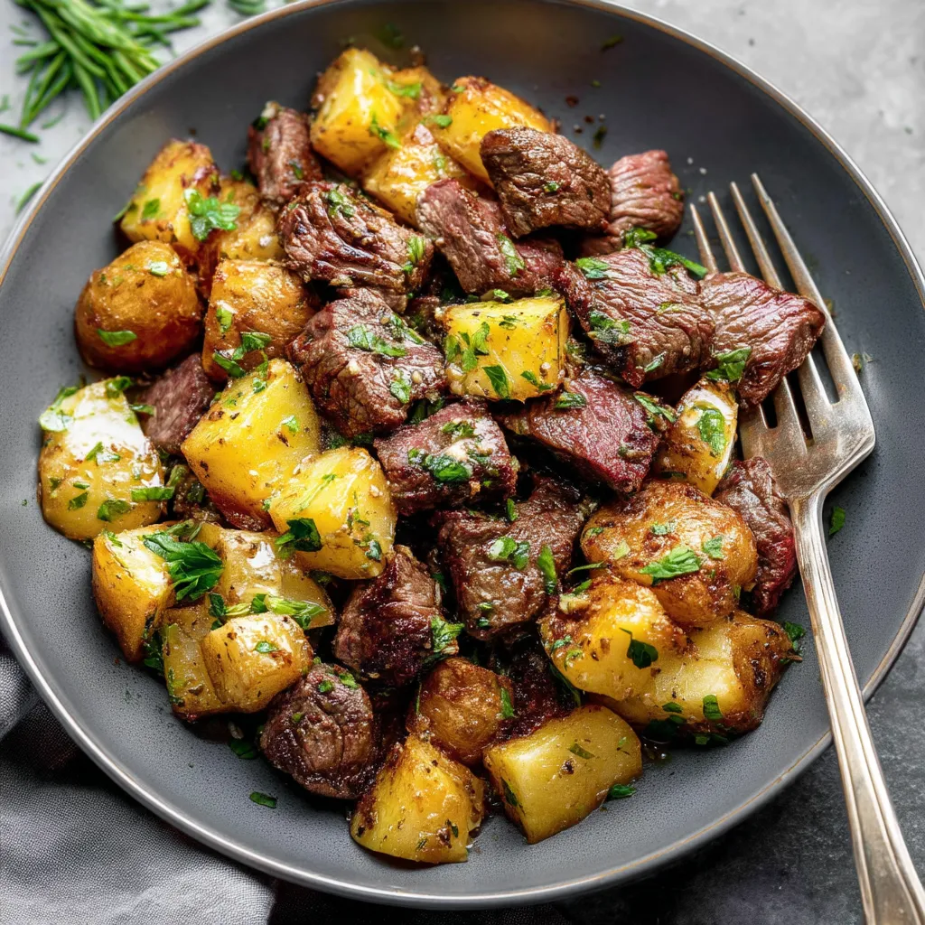 Golden Steak Bites with Potatoes