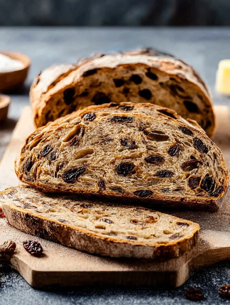 Easy No Knead Cinnamon Raisin Bread.