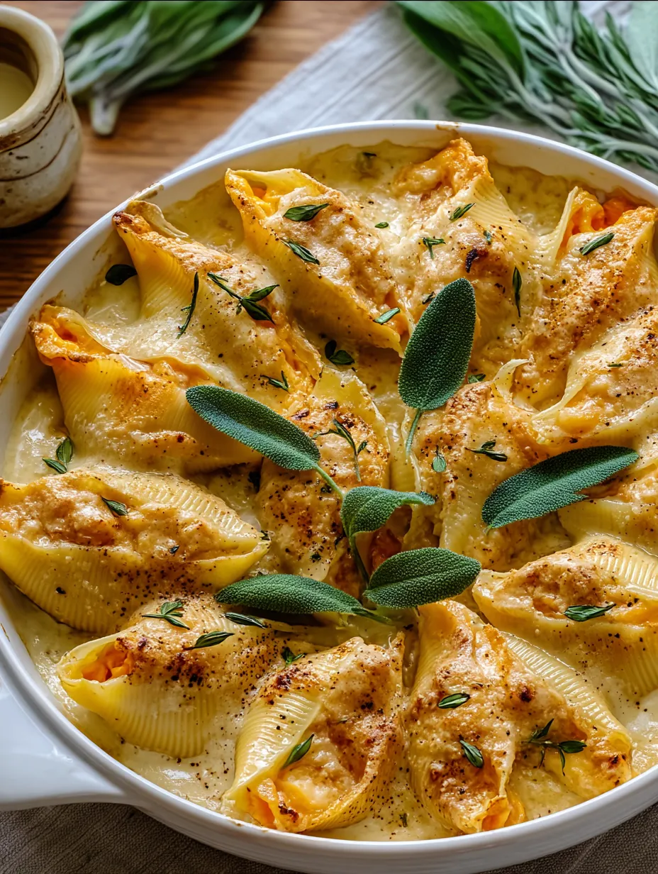 A bowl of Pumpkin & Gouda Stuffed Shells.