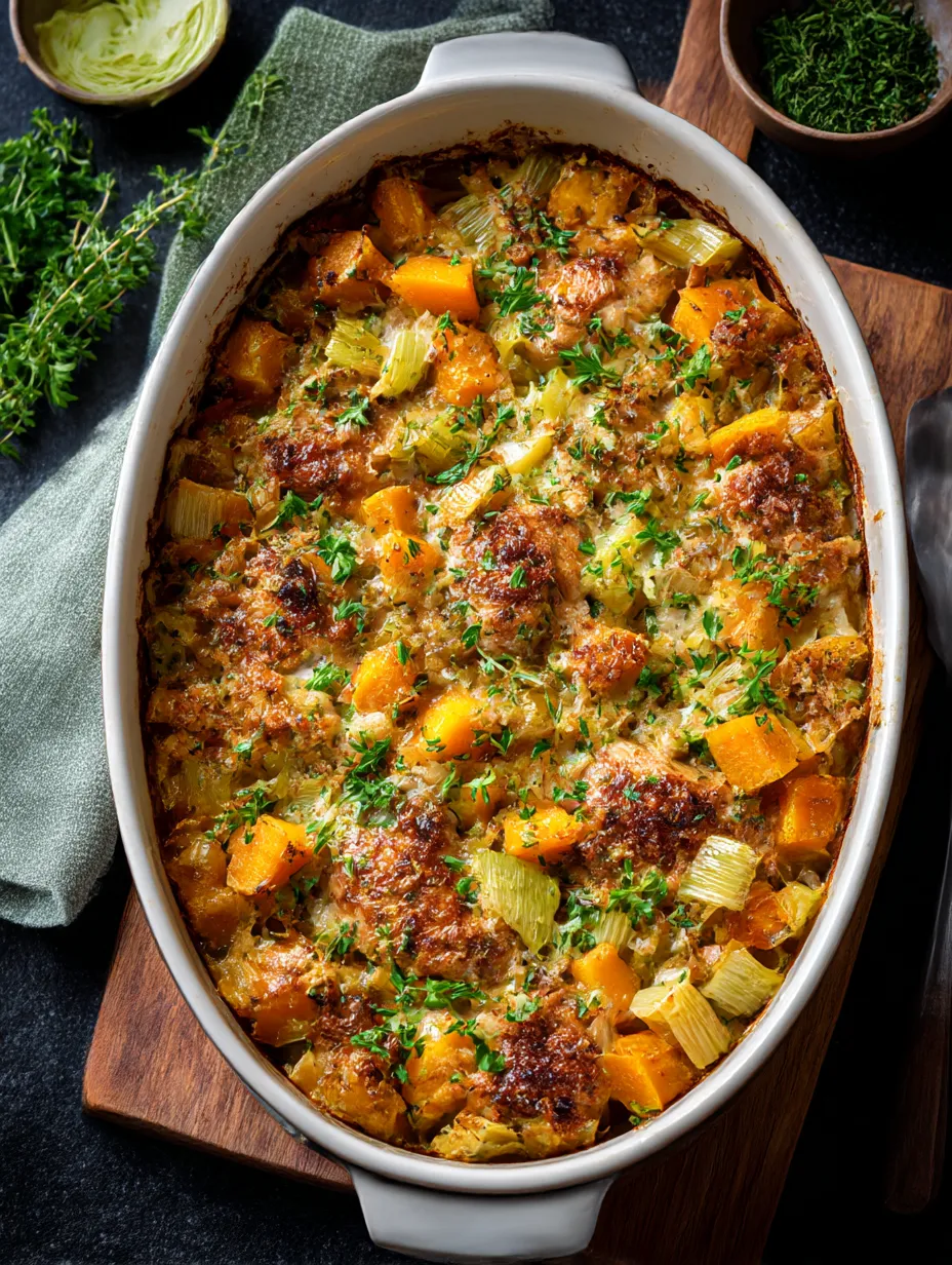 Easy Chicken, Leek and Butternut Squash Bake.