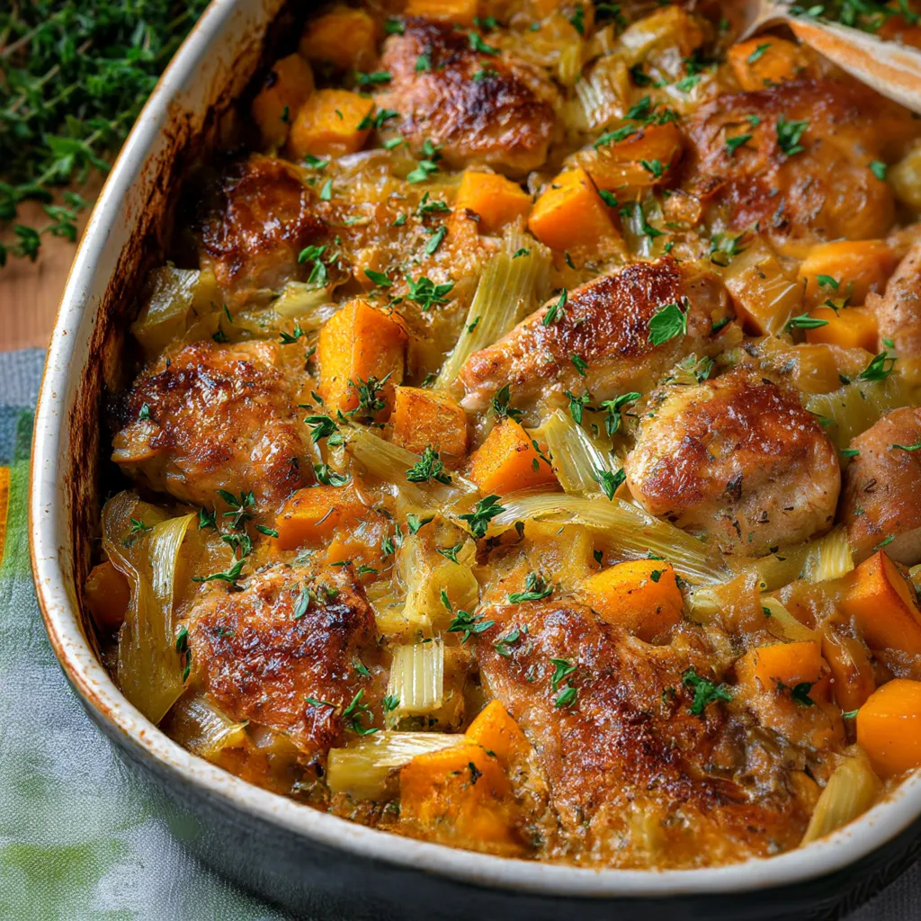 Butternut Squash, Chicken, and Leek Bake