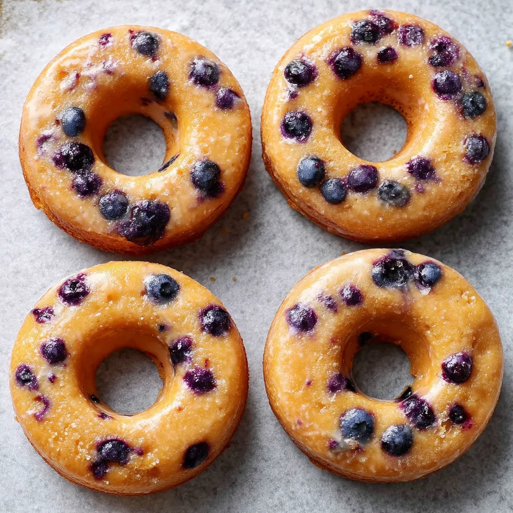 Blueberry donuts on a plate with berries.