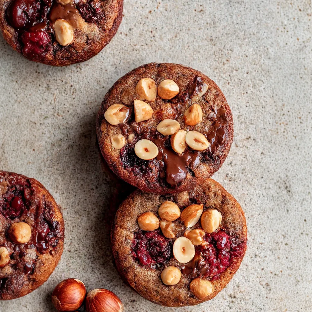 Chocolate cookies with hazelnuts and raspberries