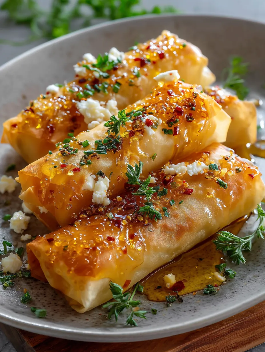 Easy Fried Feta Rolls with Chili Honey.