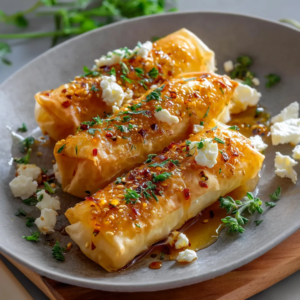 Fried Feta Rolls with Spicy Honey