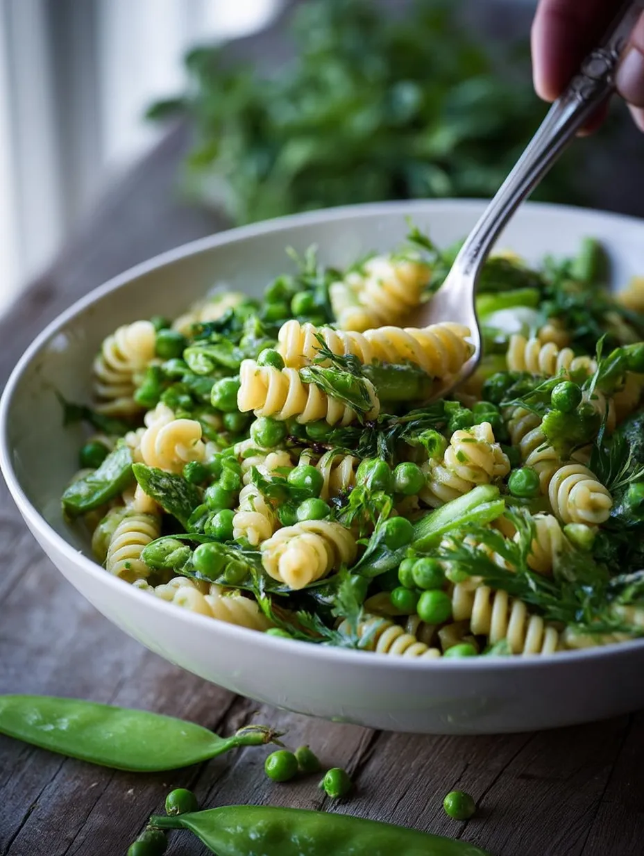 A bowl of pasta with green vegetables.