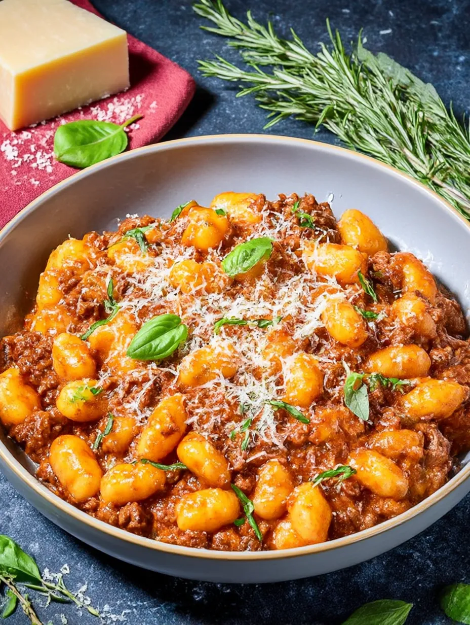 A bowl of pasta with meat sauce and cheese.