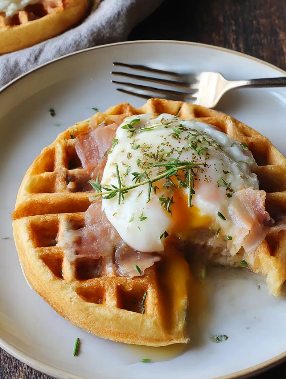 A waffle with an egg on top.