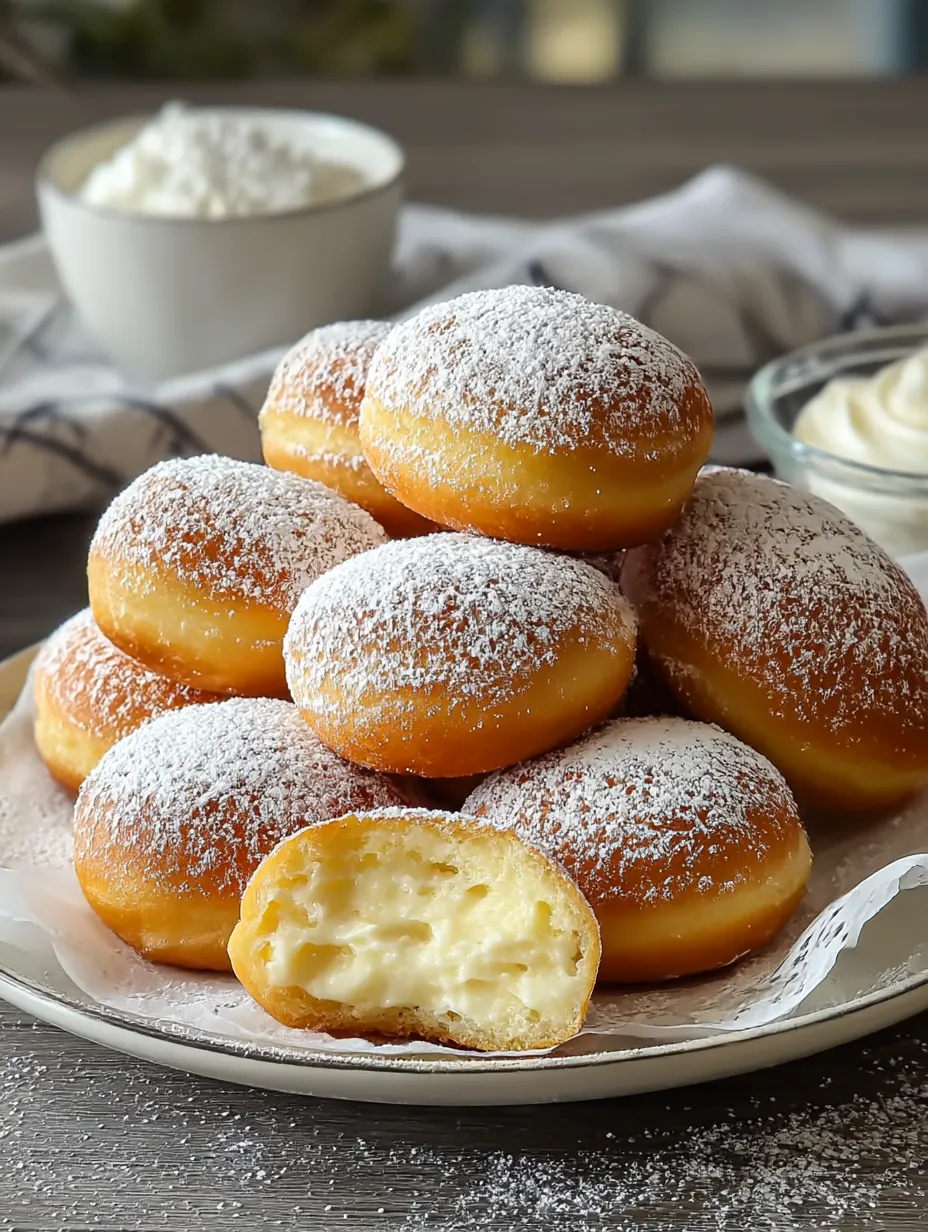 A plate of Italian Custard Bomboloni.