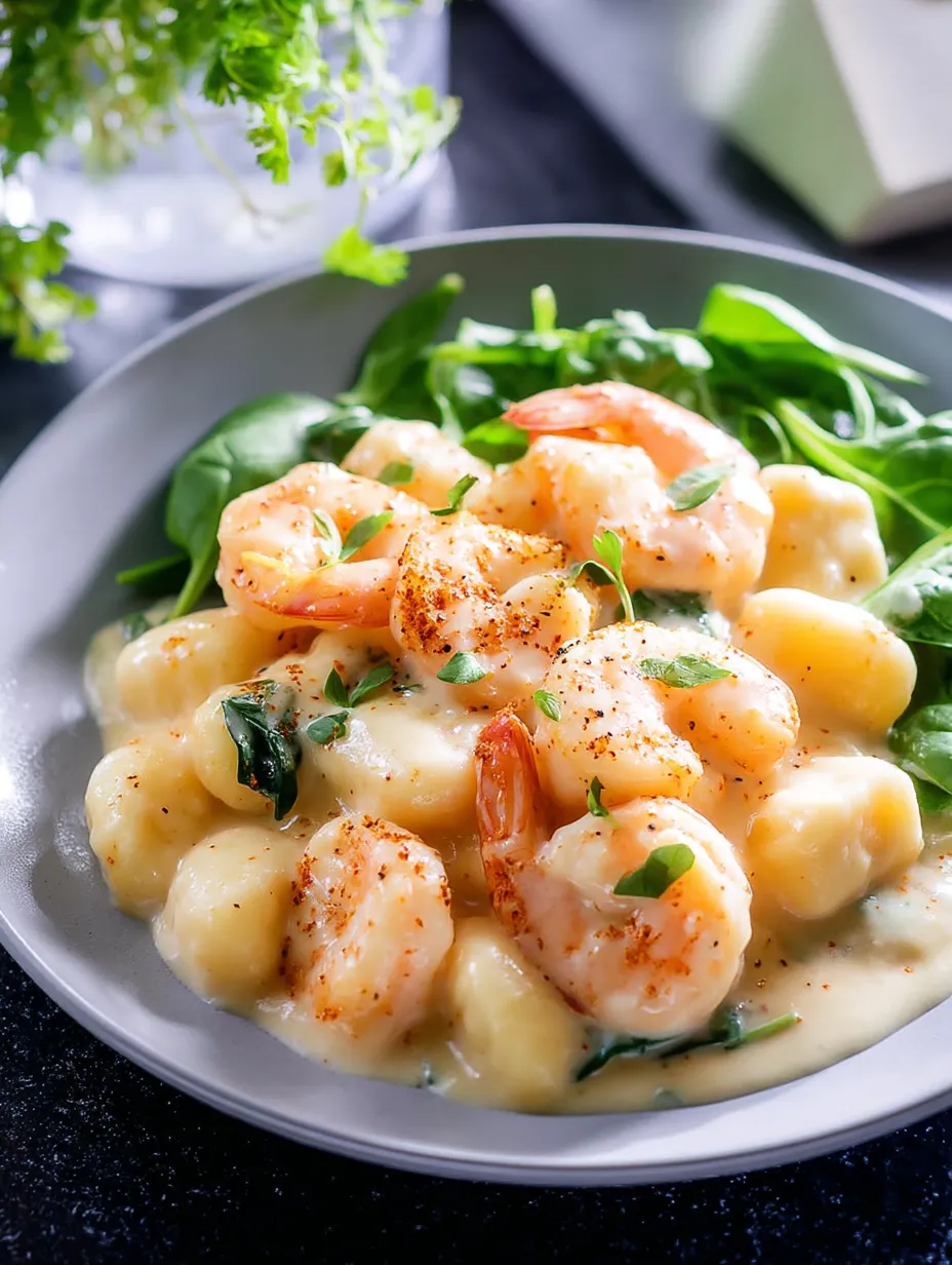A plate of Creamy Shrimp Gnocchi.