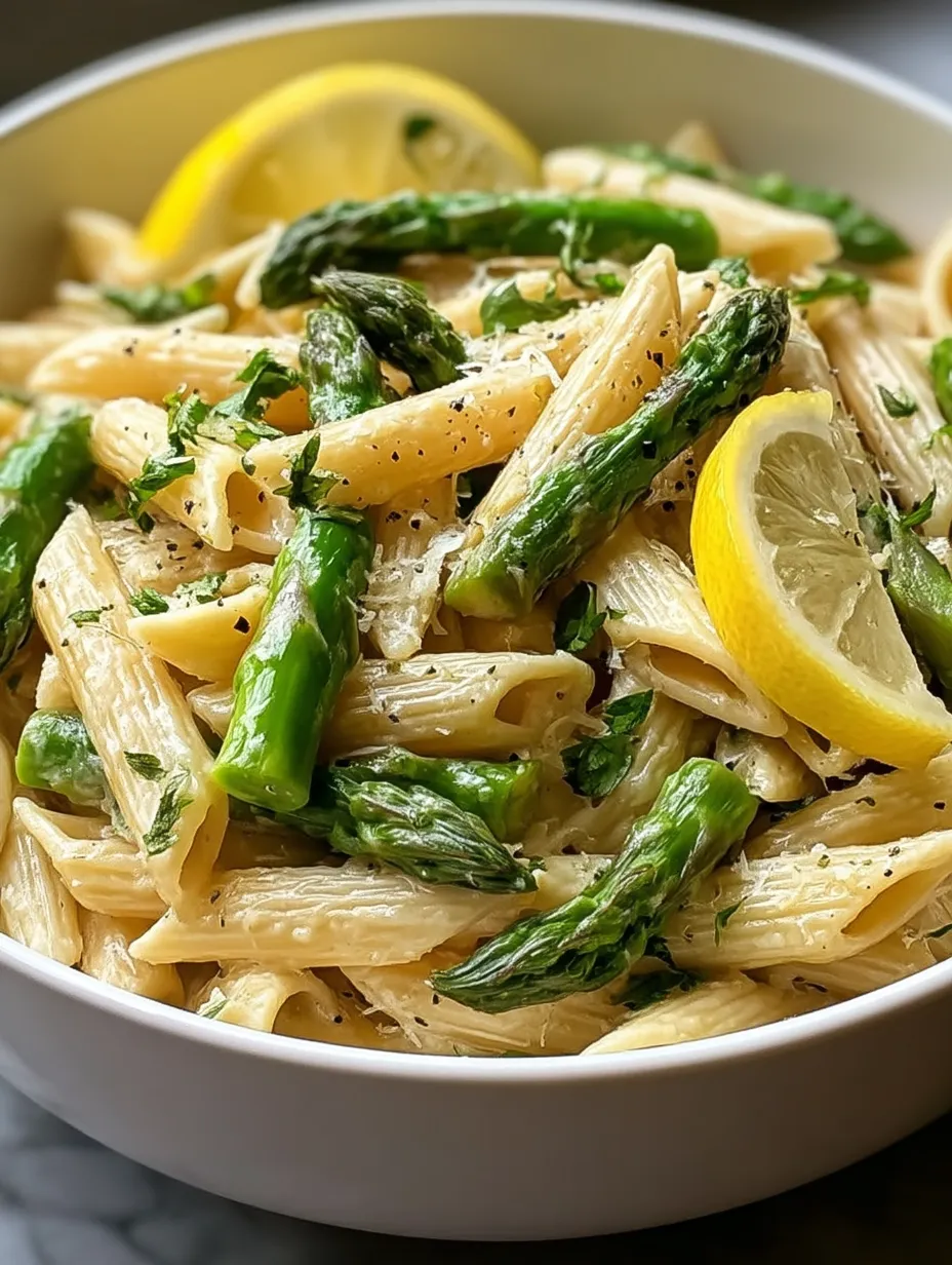 A bowl of Asparagus Lemon Pasta.