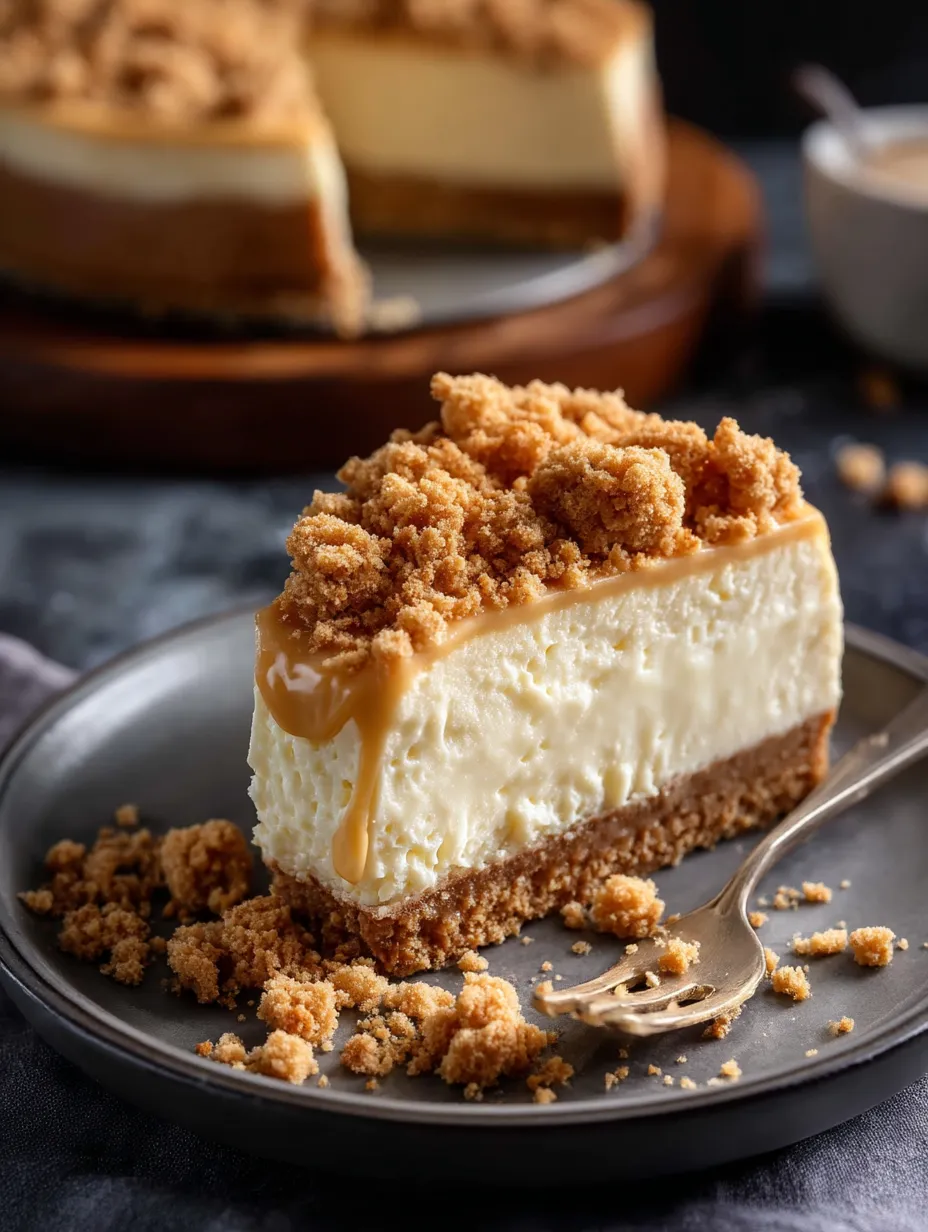 A slice of Creamy Butterscotch Cheesecake.