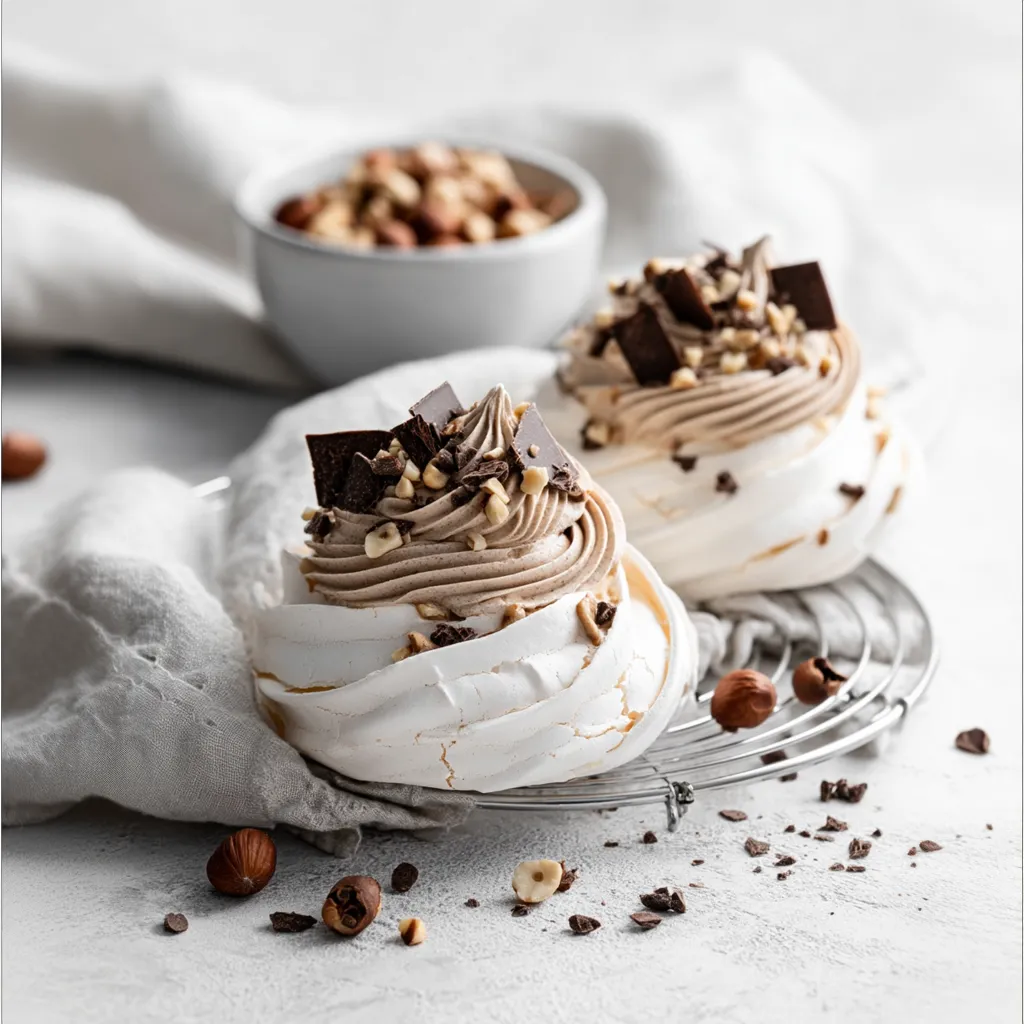 Nutella Cream Pavlova Topped with Hazelnuts